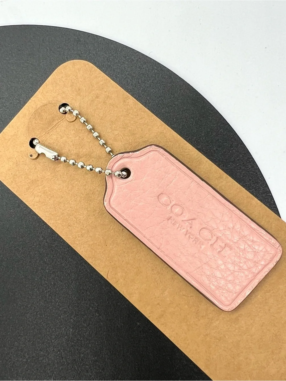 Coach Pink Leather Hangtag Bag Charm Silver Ball Chain Replacement Tag